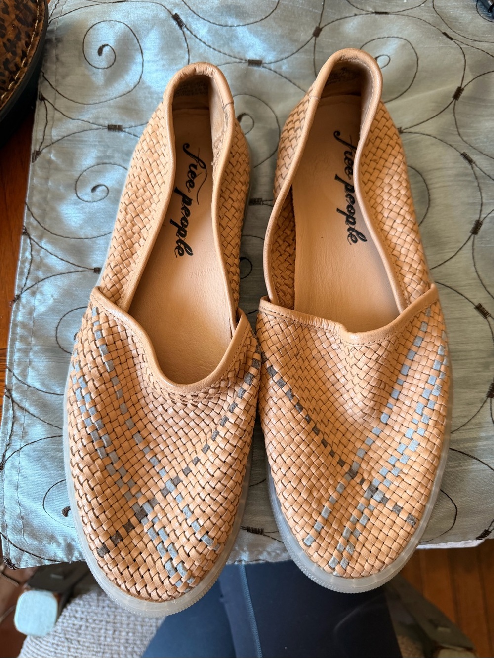 Free People Woven Slip-On Flats in Tan with Light Gray Accents